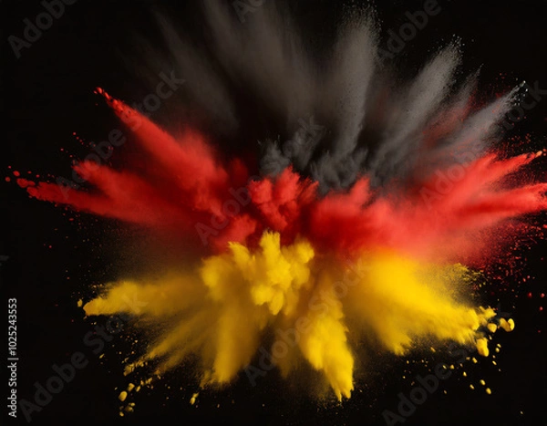 Fototapeta Vibrant powder explosion in colors of the German flag against a black background