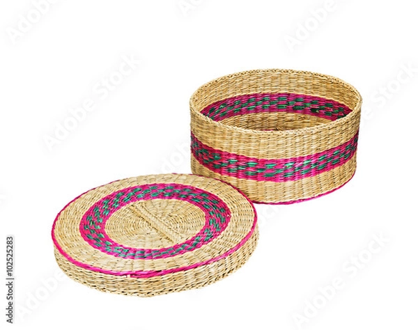Fototapeta Open round straw box with lid