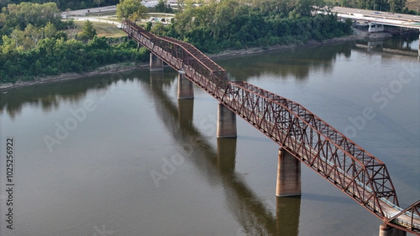 Fototapeta Aerial view of the Old Chain of Rocks Bridge near Granite City, Illinois