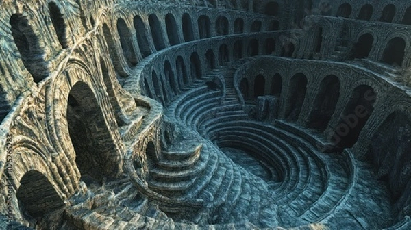 Fototapeta A Deep, Circular Stone Structure with Arched Openings