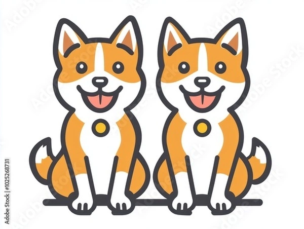Obraz minimal line logo of clothing line for kids, two dingos, vector, flat, dribble, behance, pinterest, award winner