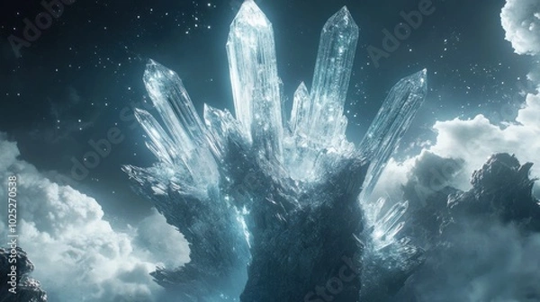 Fototapeta Glowing Crystal Mountain in a Cloudy Sky