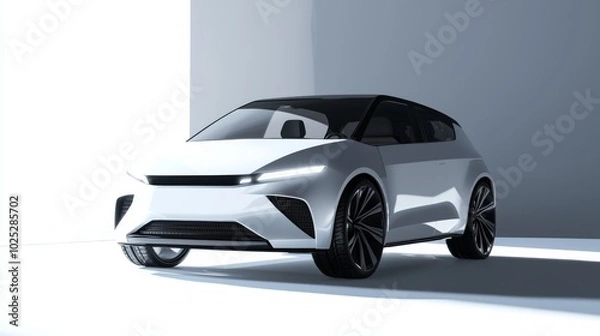 Fototapeta Futuristic EV Concept Car Design: Ultra-Detailed 3D Render of a Stylish Compact Electric Hatchback for Urban Commuters