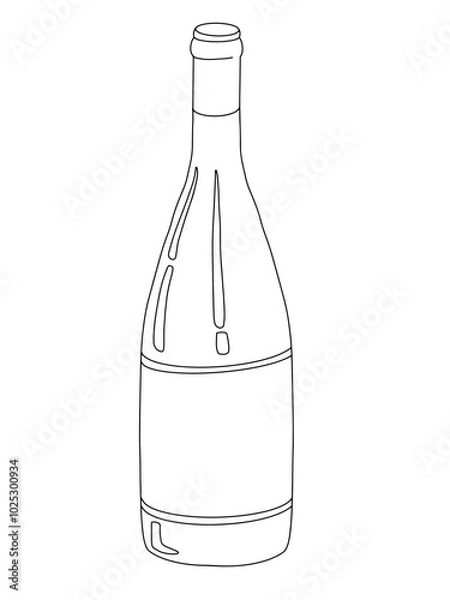 Fototapeta Wine bottle in vector continuous line minimalist style with space for text. Hand drawn doodle vector outline illustration of wine bottle, isolated on white background. Design for pub, restaurant, cafe