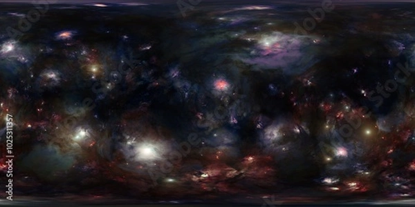 Obraz Seamless HDRi 12K Space Skybox with Nebula and Stars in 360 Degree Equirectangular Map for Sci-Fi Renders