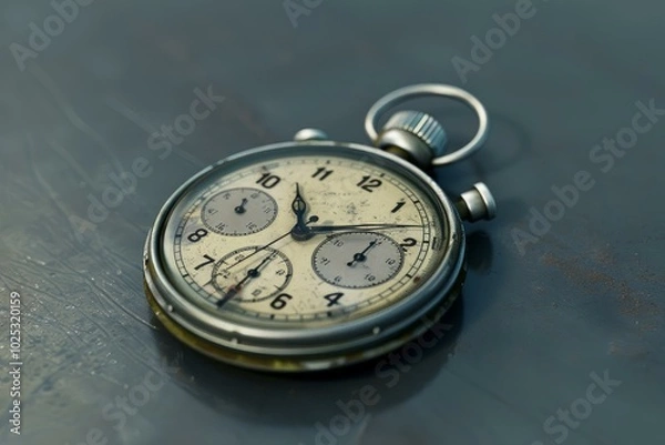 Fototapeta Close up of an old, worn stopwatch with a distressed face, hinting at its rich history and the passage of time