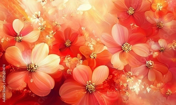 Obraz Floral abstract with beautiful flowers on red