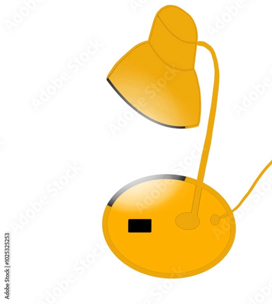 Obraz a digital design of a modern desk lamp in a minimalistic style. The lamp is primarily a vibrant yellow-orange color with a smooth, simplistic design.