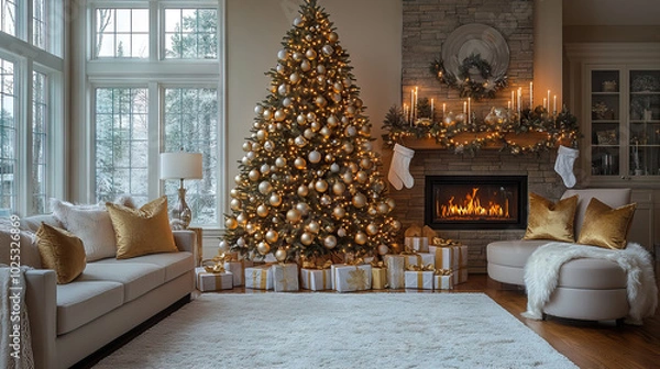 Fototapeta Elegant Christmas Living Room Decor