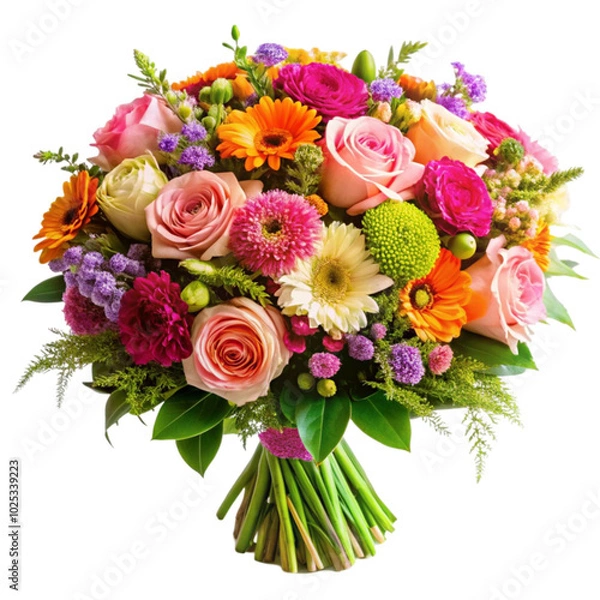 Fototapeta A bouquet of flowers with a floral design isolated on white background