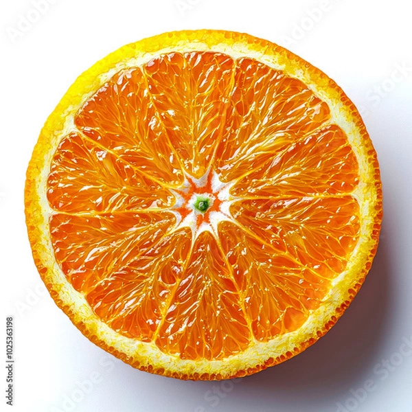 Fototapeta A perfectly halved orange, revealing its juicy, segmented interior, against a white background.