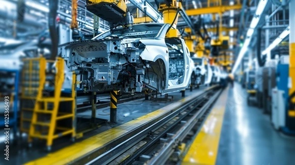 Fototapeta a car is on a assembly line in a factory