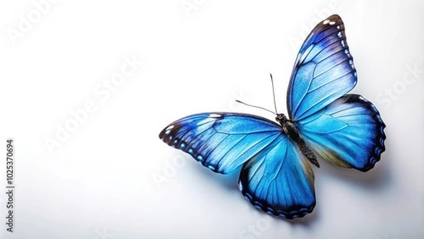 Fototapeta Butterfly resting on white background, worm's eye view