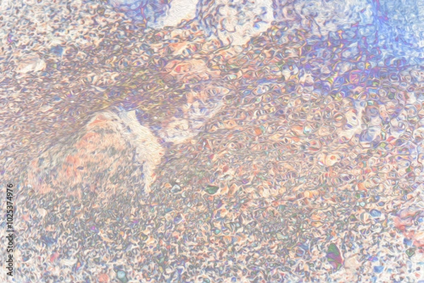 Fototapeta 水面　川底　水面　素材　背景　水　反射　石　小石　さざ波