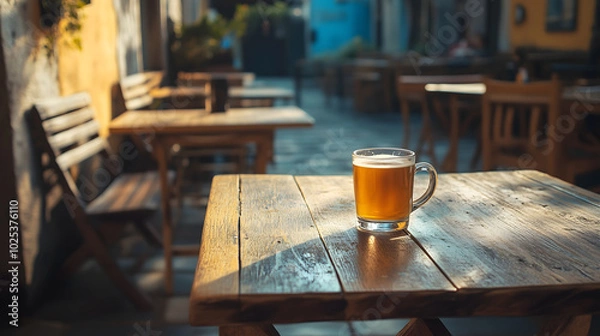 Fototapeta Beer on Rustic Table in Pub
