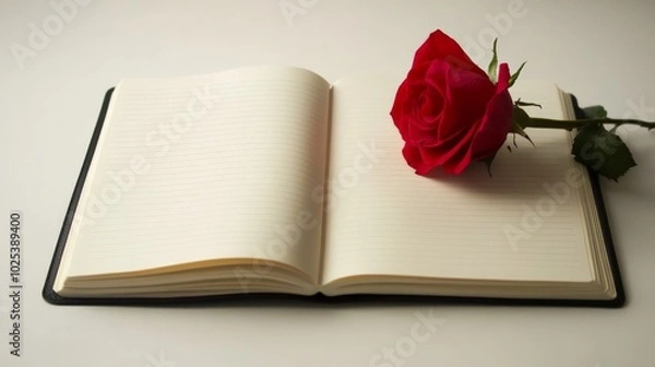 Fototapeta Pink note with copy space and red Rose flower