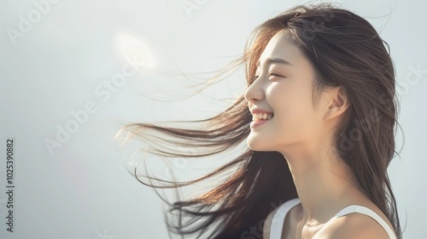 Fototapeta 美しい髪が靡いているアジア人女性　AI生成画像