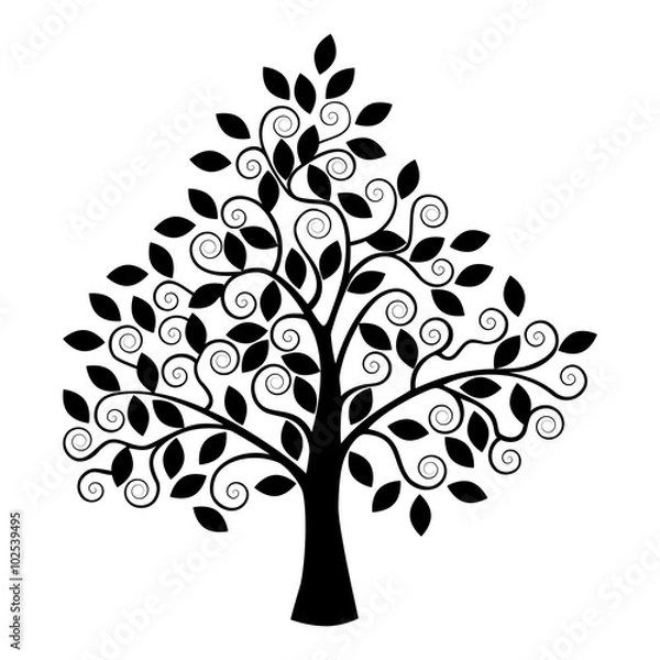 Obraz Black tree silhouette isolated on white background.