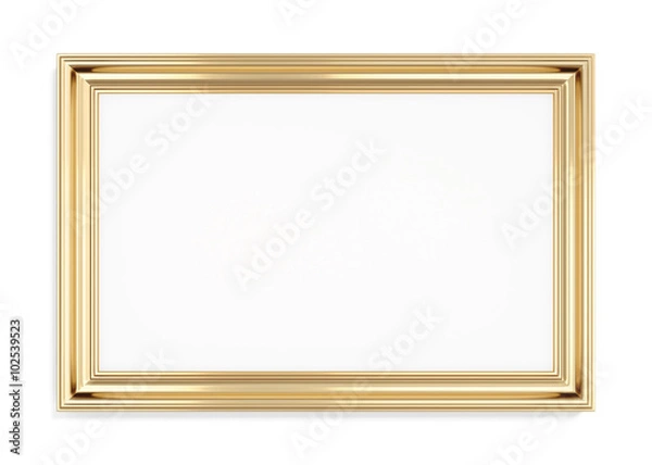 Fototapeta Rectangular gold picture frame on a white background. 3d renderi