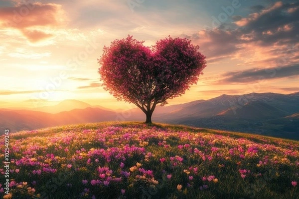 Obraz Heart-Shaped Tree in Breathtaking Landscape