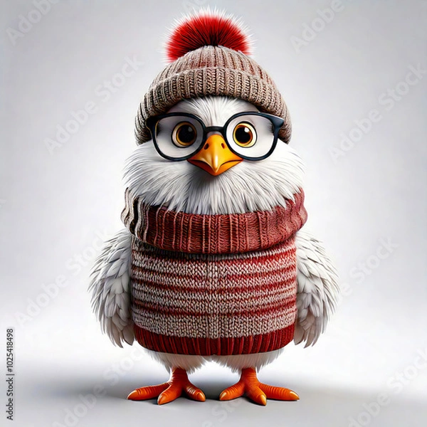 Obraz Adorable Rooster in Glasses and Cozy Winter Sweater