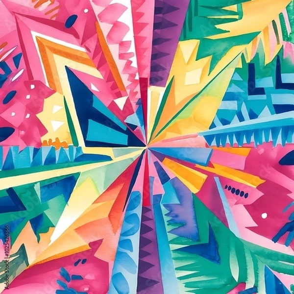 Fototapeta Watercolor colorful bright abstract background of geometric elements