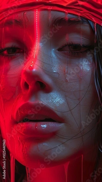 Obraz Dripping Red: A Close-Up Portrait of a Woman