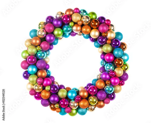 Obraz christmas wreath with decoration balls isolated on white backgro
