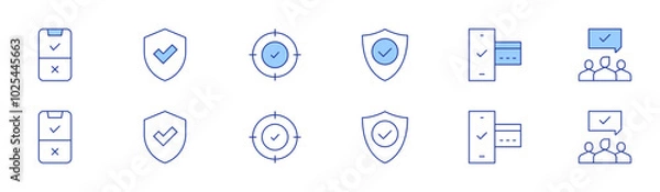 Fototapeta Checkmark icon set in two styles, Duotone and Thin Line style. Editable stroke. trust, online payment, agreement, questionnaire, shield, accuracy