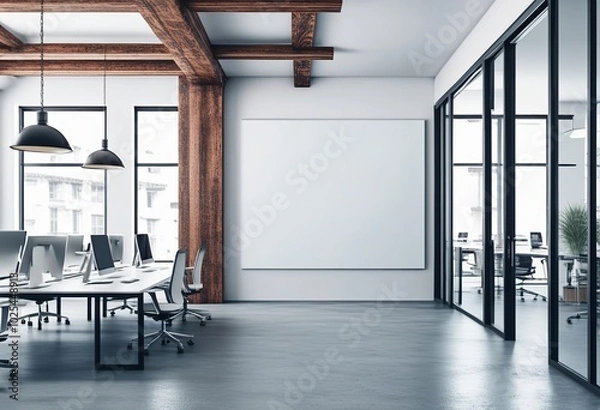 Fototapeta Contemporary Coworking Office Featuring Blank Billboard. Made with Generative AI Technology
