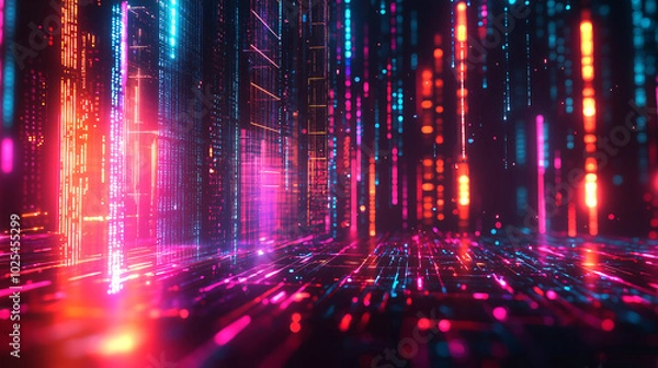 Fototapeta futuristic cyber defense system with glowing neon grid layers in digital abstract design