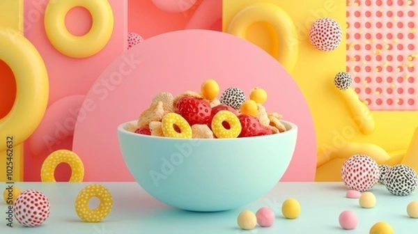 Fototapeta Colorful Bowl of Cereal with Abstract Background
