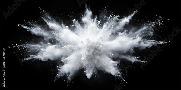 Fototapeta Minimalist closeup of abstract white powder explosion on backdrop