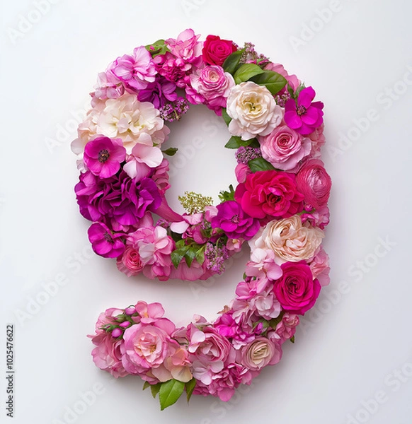 Fototapeta Flowers make up the Arabic numerals 1234567890 one  two  three  four  five  six seven  eight  nine  ten、 eleven twelve 