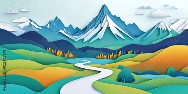 Fototapeta Majestic mountain view featuring the peaks of Great End, Ill Crag, Scafell Pike, Lingmell, and Scafell along a scenic footpath in a picturesque landscape