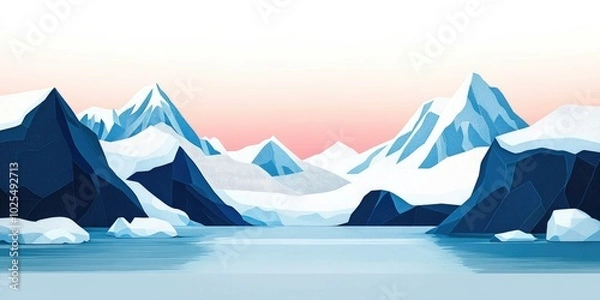 Fototapeta Snow-capped mountains adorned with glaciers in a remote bay of the Polar Regions, Glacier covered mountains in a remote polar bay