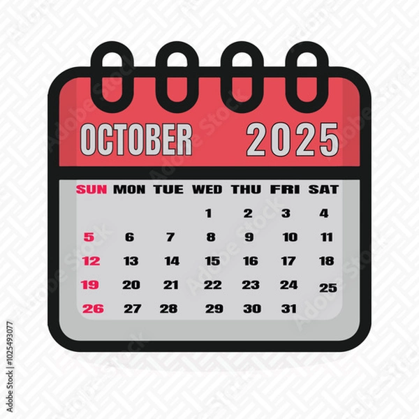 Fototapeta October 2025 Calendar Icon with Highlighted Dates
