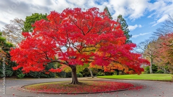 Fototapeta Vibrant Autumn Tree in a Park Setting