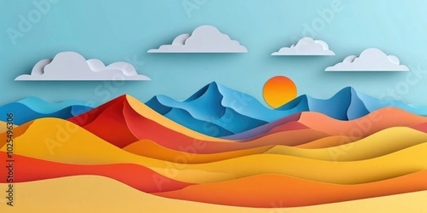 Fototapeta Dunes and mountain scenery with morning clouds in a desert landscape, Dunes and mountain landscape with morning clouds in a desert environment