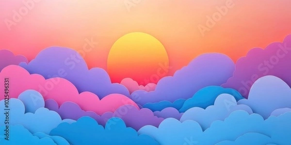 Fototapeta Dramatic pastel sky at sunset featuring large, fluffy clouds as a stunning backdrop, Dramatic pastel sunset sky with fluffy clouds as a backdrop