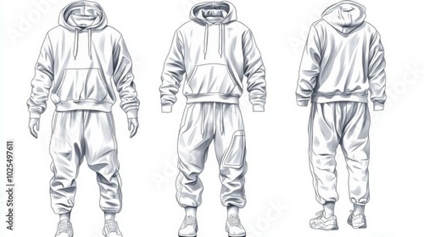Fototapeta Line Drawing of a Man Wearing a Hoodie and Sweatpants
