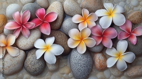 Fototapeta Serene Arrangement of Flowers and Stones