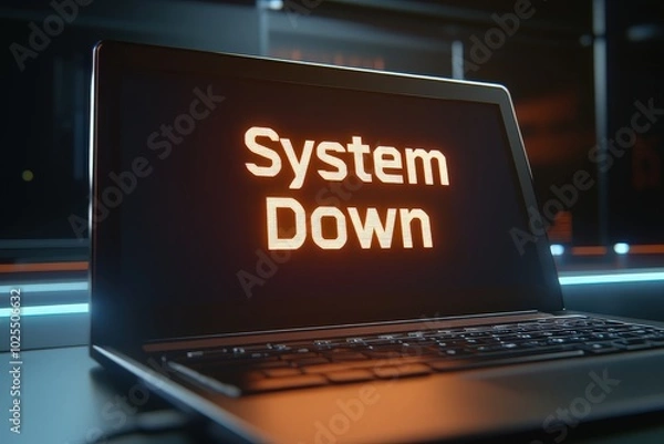 Fototapeta Laptop screen showing system down message