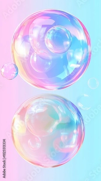 Fototapeta Set of realistic colorful soap bubbles on white background,Soap bubbles for vector illustrations,3d pink soap ball. Realistic rainbow water bubble,Pink soap bubbles float,copy space.