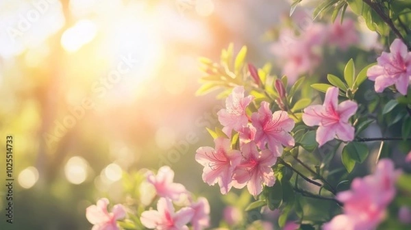 Fototapeta Pink Azalea under the golden rays