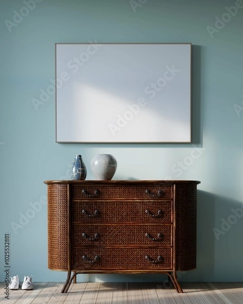 Obraz living room interior background with credenza and mockup poster frame. 3d rendering
