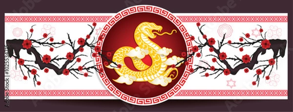 Fototapeta Happy Chinese new year 2025 Zodiac sign, year of the Snake.