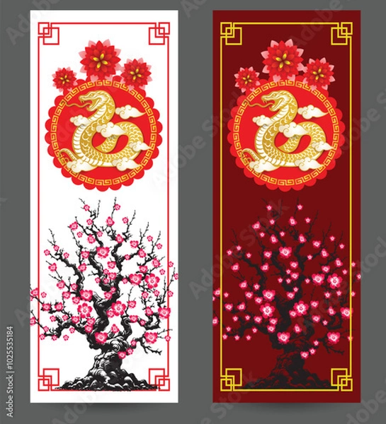 Fototapeta Happy Chinese new year 2025 Zodiac sign, year of the Snake.