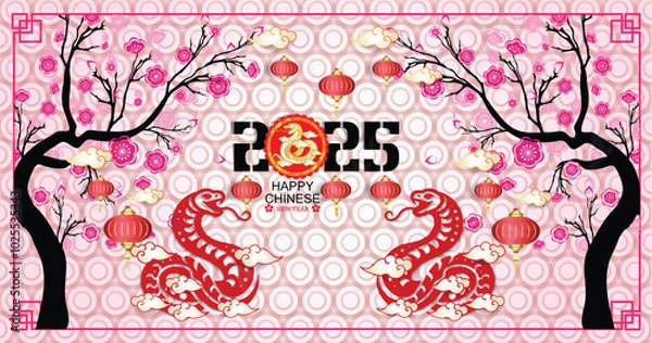 Fototapeta Happy Chinese new year 2025 Zodiac sign, year of the Snake.
