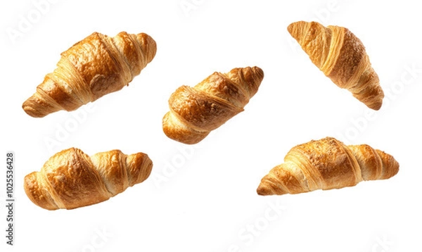 Obraz French baguette and croissant falling on transparent background
